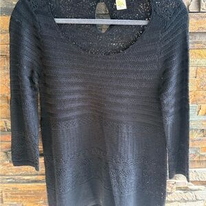 Anthropologie Black Textured Scoop Neck Sweater